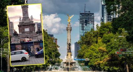 'Caída' de escultura que rodea al Ángel de la Independencia en CDMX; es una filmación | VIDEO