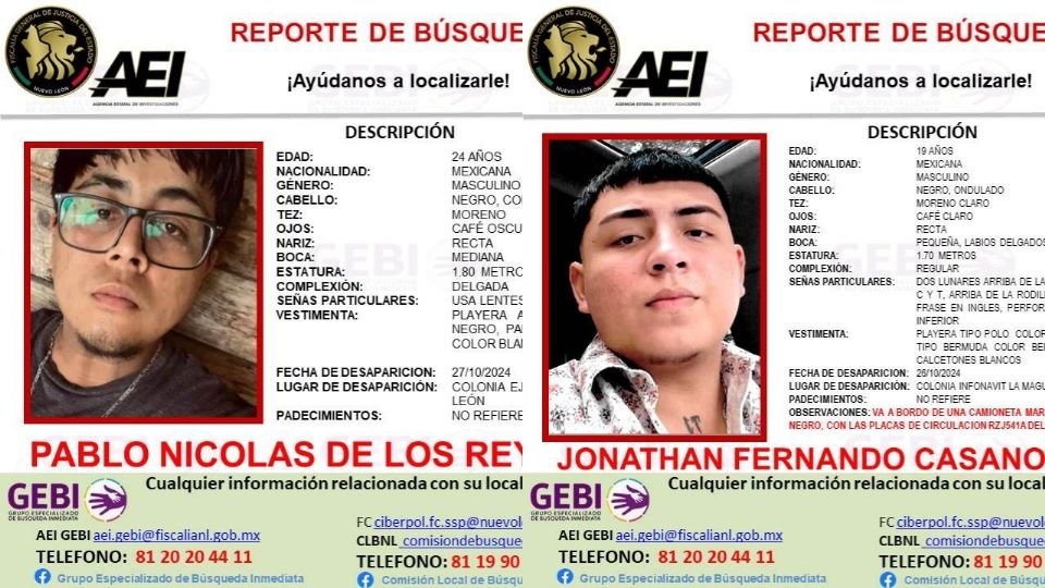 Jonathan Fernando Casanova Gutiérrez de 19 años y Pablo Nicolás de los Reyes Morado de 24 años.
