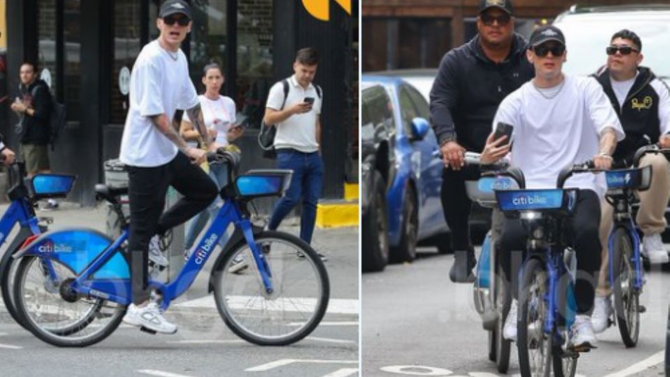 Peso Pluma visto dando paseo en bicicleta en Nueva York