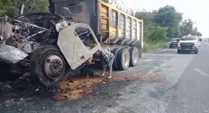 Camión de carga se incendia sobre la Carretera Nacional