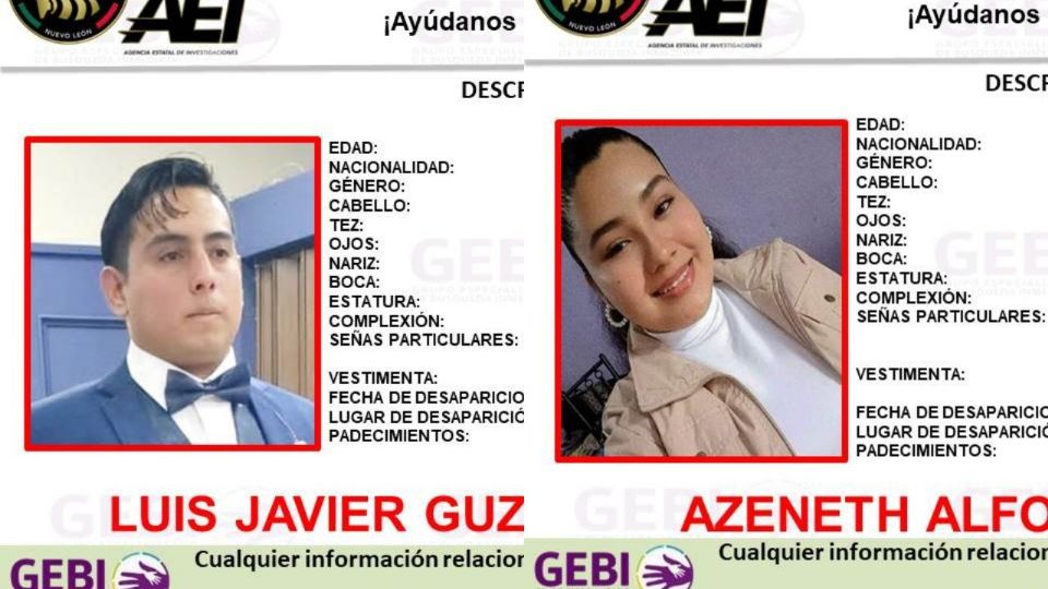 La pareja sentimental fue identificada como Luis Javier Guzmán Barragán de 25 años y Azeneth Alfonso Martínez de 20 años.