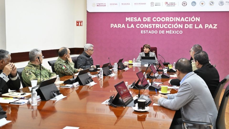 La gobernadora del Edomex, Delfina Gómez, en la Mesa de Coordinación para la Construcción de la Paz en la entidad.