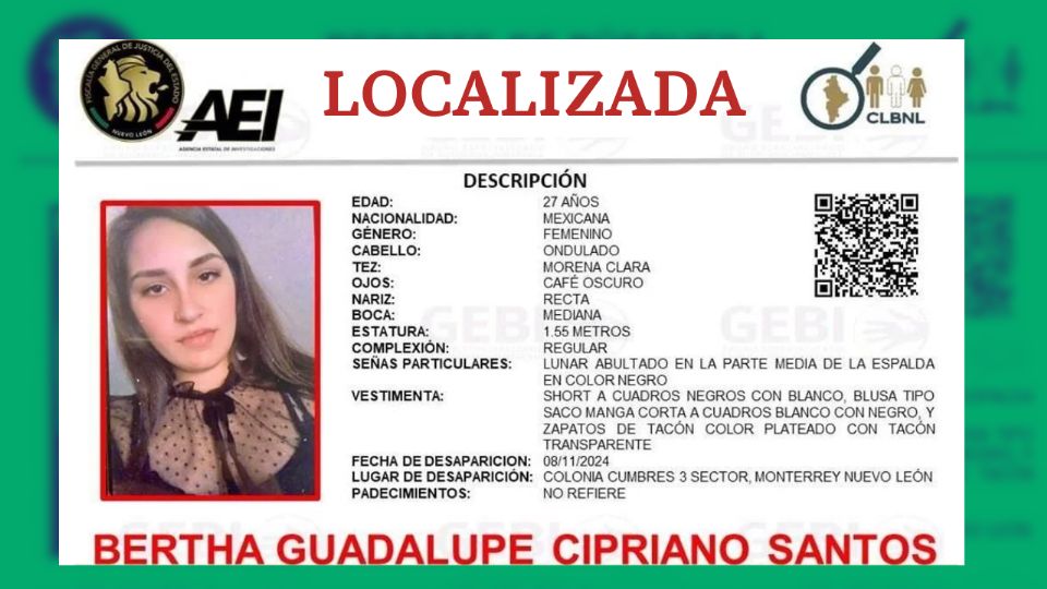 Mujer desaparecida en Monterrey es localizada un día después de la denuncia

