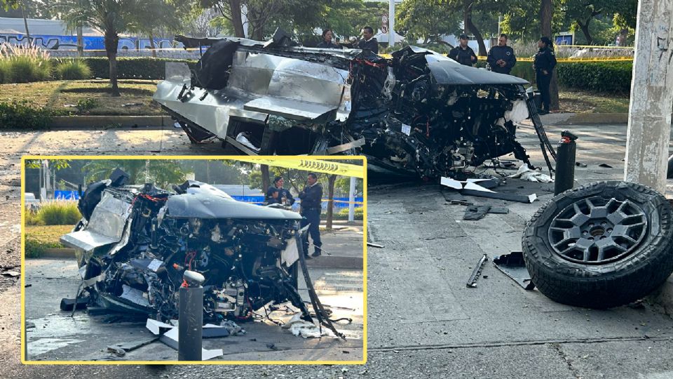 La Cybertruck de Tesla quedó destruida luego del impacto que derivó en volcadura.