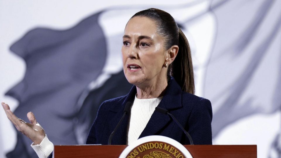 La presidenta de México, Claudia Sheinbaum, durante su rueda de prensa este lunes.