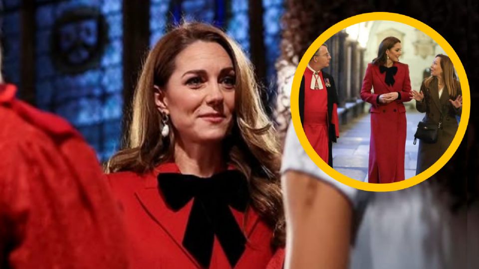 Kate Middleton apareció en el evento luciendo un elegante abrigo rojo