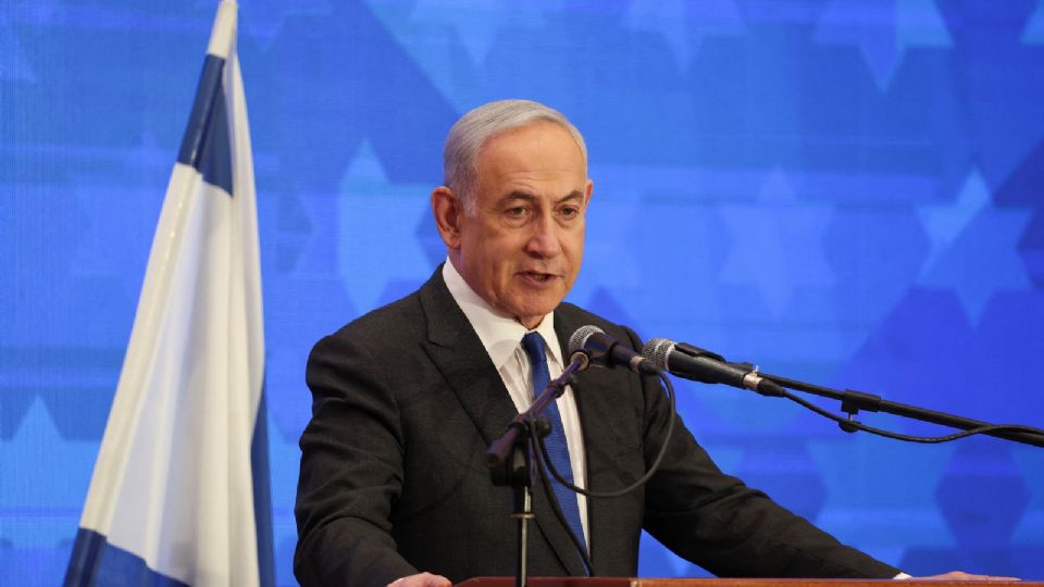 El primer ministro israelí, Benjamin Netanyahu, se dirige a la Conferencia de Presidentes de las Principales Organizaciones Judías Estadounidenses, 18 de febrero de 2024.