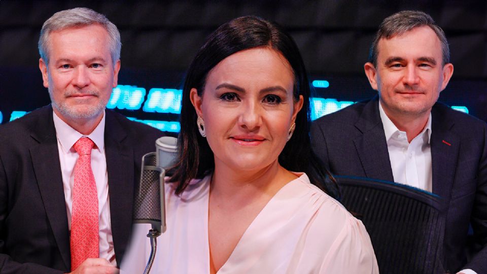 Gautier Mignot, embajador de la Unión Europea en México; Maciej Zietara, embajador de Polonia en México; y Brenda Estefan, analista de temas internacionales.