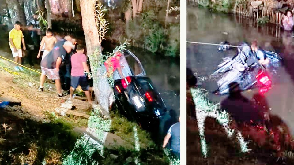 Automovilista pierda el control tras darse a la fuga y cae a un canal; murieron dos personas.