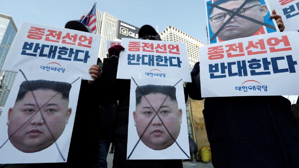 Protestantes contra el régimen de Kim Jong-un.