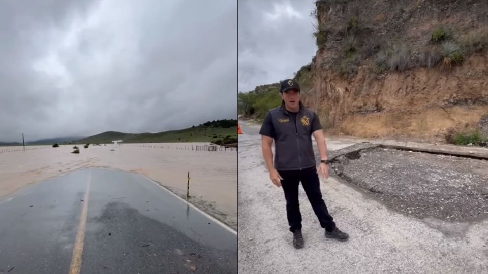 El gobernador acudió hasta la carretera a Matehuala en Galeana, donde mostró cómo las lluvias dejaron bajo el agua la vialidad.