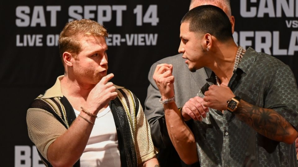 Canelo Álvarez y Edgar Berlanga en la presentación oficial de la pelea del sábado 14 de septiembre