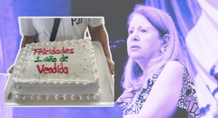 Ministra Loretta Ortiz Ahlf es recibida a pastelazos en Congreso del Estado