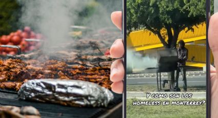 Vagabundo hace "carnita" asada en plena avenida de Monterrey | VIDEO