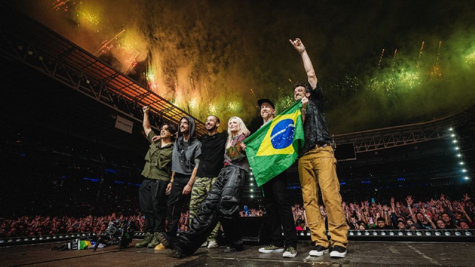 Linkin Park durante su gira en Brasil.