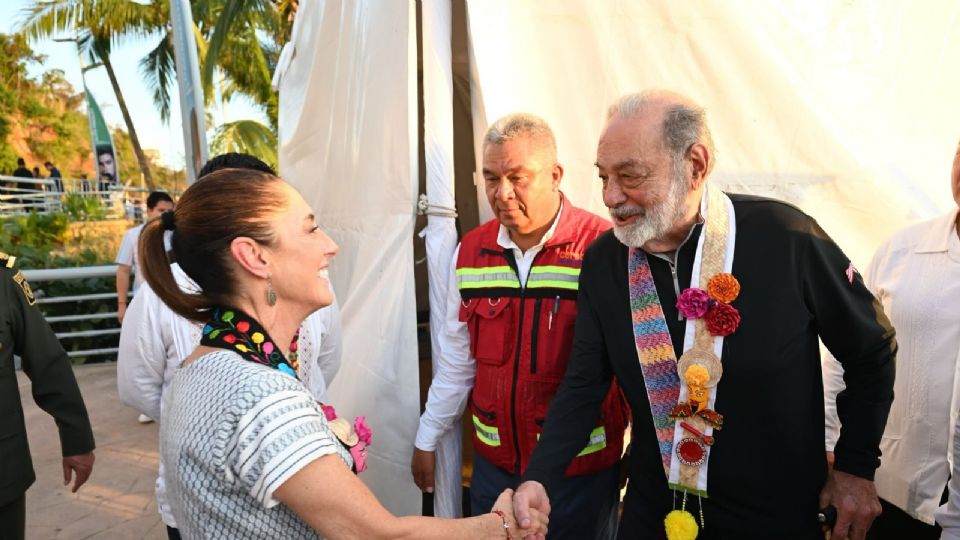 El empresario Carlos Slim reconoce a la presidenta Claudia Sheinbaum por el plan de revitalización de Acapulco.