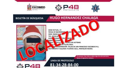 Menor con autismo extraviado en fin de año es localizado en Escobedo