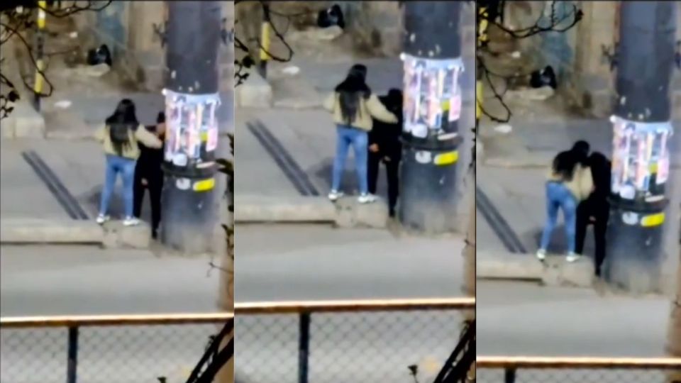 VIDEO | Mujer agrede a su novio y azota su cabeza contra un poste