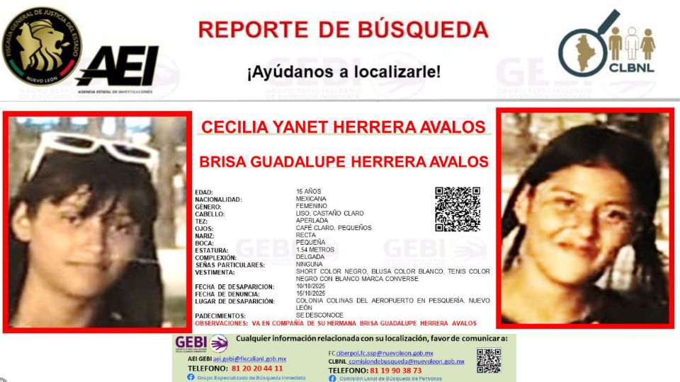 Esto es lo que se sabe de las dos hermanas desaparecidas en Pesquería, Nuevo León