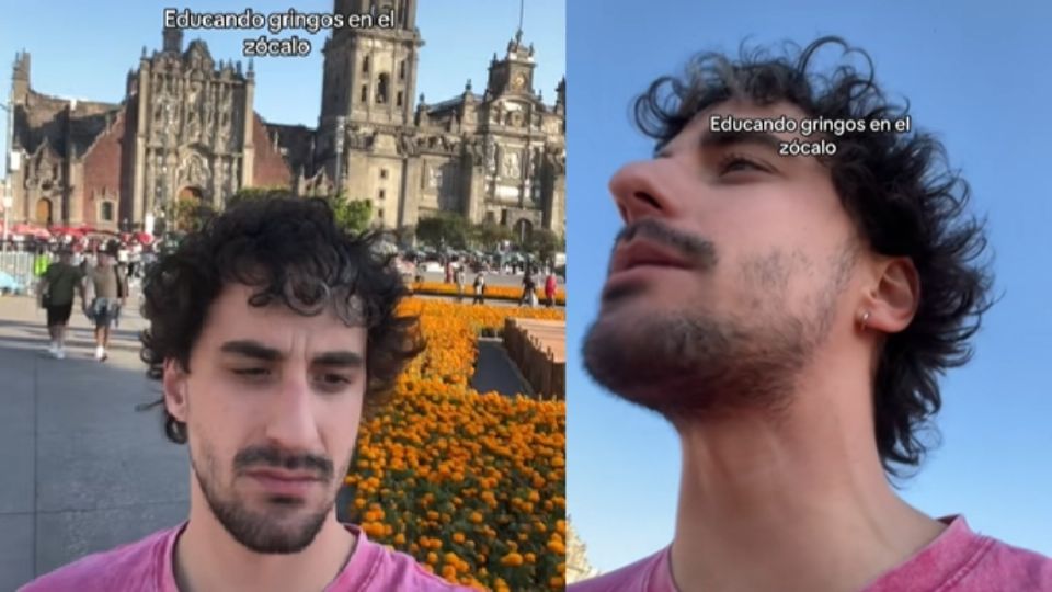 Tiktoker mexicano se vuelve viral al corregir a turistas estedunidenses en pleno Zócalo de la CDMX.