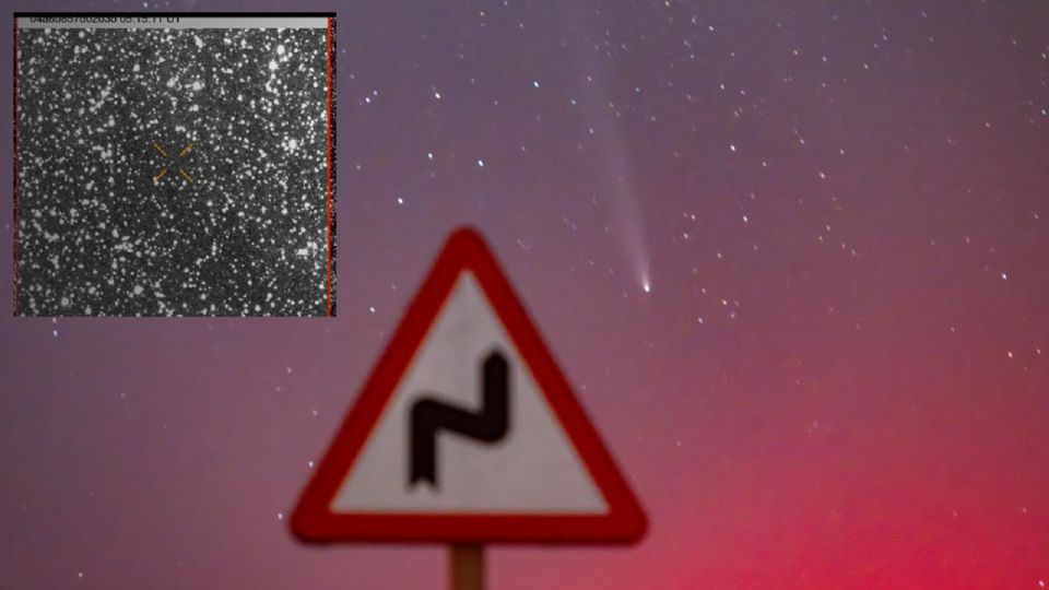 Imagen de fondo: cometa C/2023 A3 (Tsuchinshan-ATLAS)/ Imagen de la izq corresponde al 
Cometa 3I/ATLAS