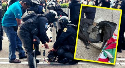 Policías antimotines retiran objetos para agredir en marcha Pro Palestina