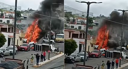 VIDEO | Camión pierde los frenos, embiste 8 autos y termina envuelto en llamas