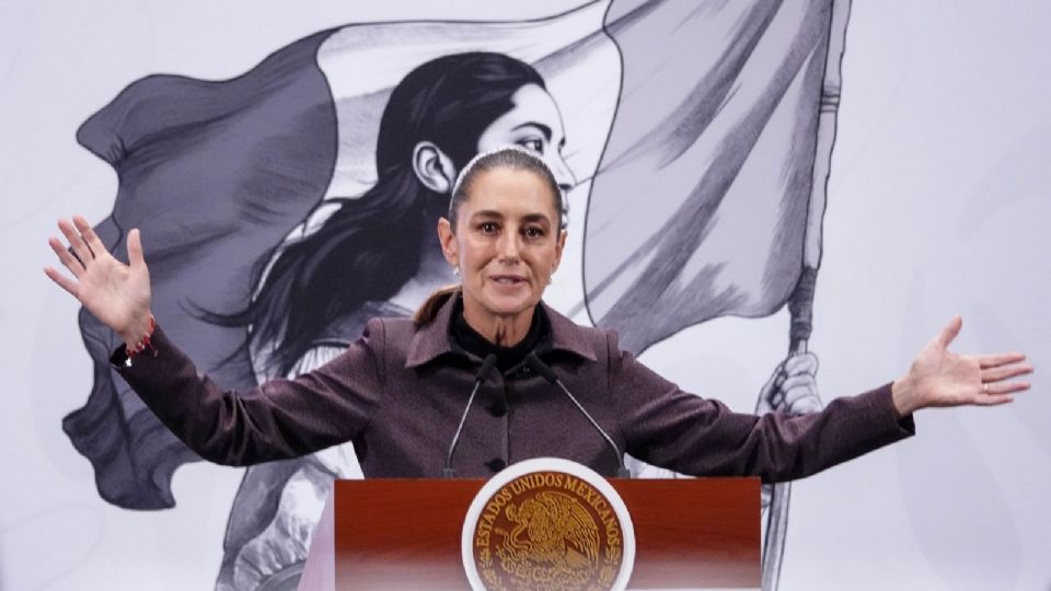 Claudia Sheinbaum Pardo, presidenta de México, encabezando la conferencia de prensa “Mañanera del Pueblo”.