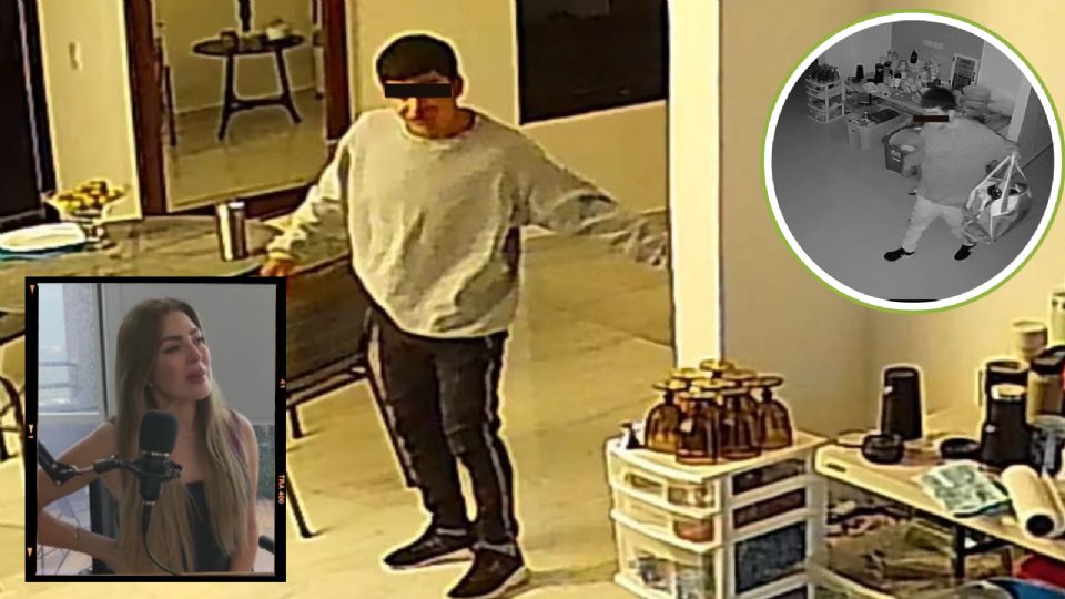 Cámaras de seguridad captaron al presunto ladrón que ingresó al domicilio de la locutora Adriana Díaz en la colonia Villa Las Fuentes, en Monterrey.