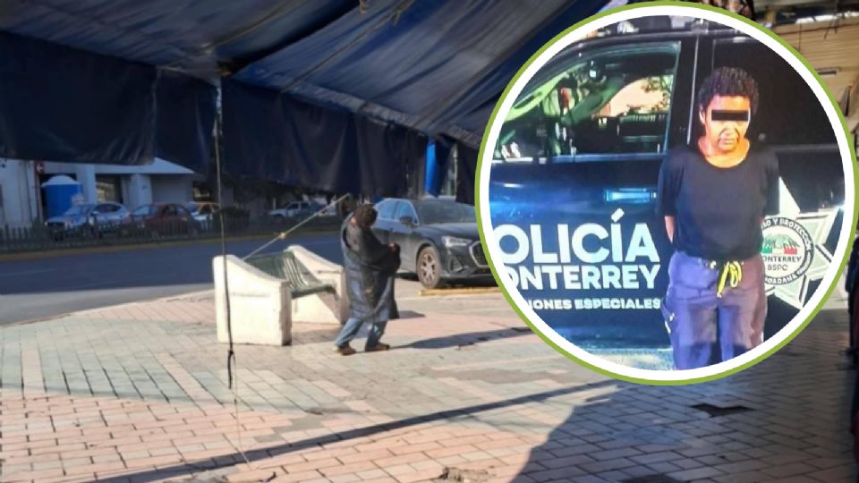 La mujer fue detenida por elementos de la Policía de Monterrey en el cruce de Pino Suárez y Colón tras reportes por agresiones a transeúntes y riesgo vial.