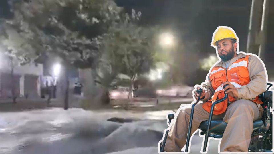 Personal de Agua y Drenaje atiende el enorme socavón formado en López Mateos tras la ruptura de una tubería de 48 pulgadas.