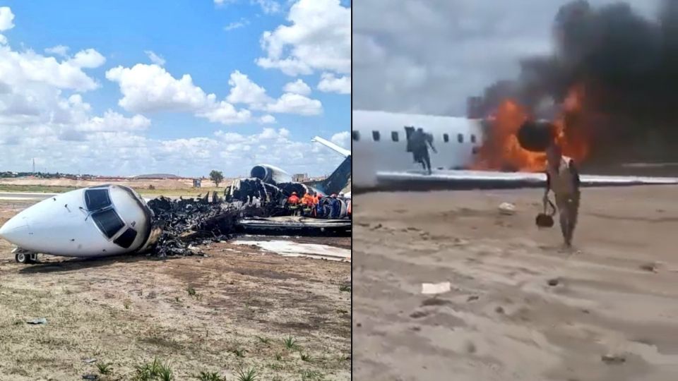 Pasajero graba momento en que un avión con funcionarios se incendia