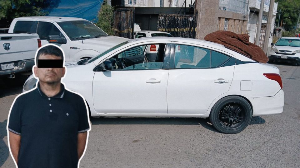 El hombre fue detenido a bordo de un Versa blanco, vehículo que presuntamente utilizaba para cometer los robos y escapar.
