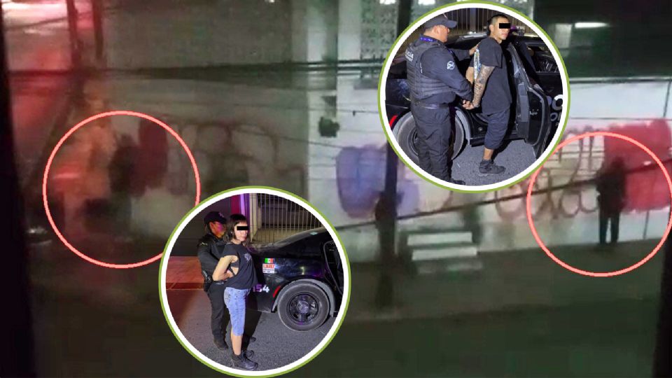 Oficiales de Monterrey detuvieron a dos jóvenes sorprendidos mientras grafiteaban una barda en el Centro de la ciudad.