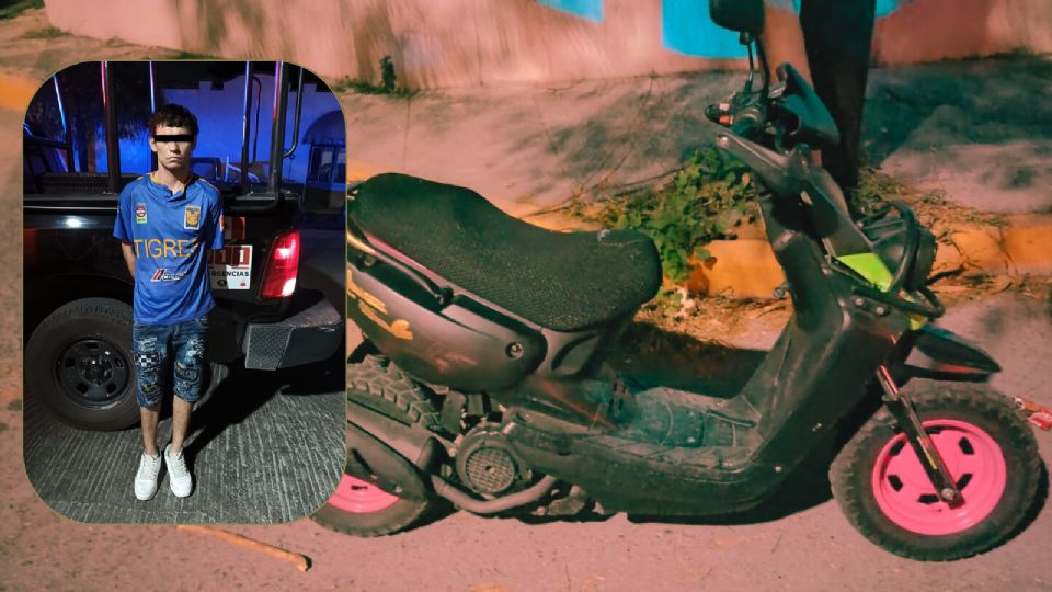 La Policía de Monterrey detuvo al joven cuando circulaba en una motocicleta con reporte de robo en la colonia Treviño.
