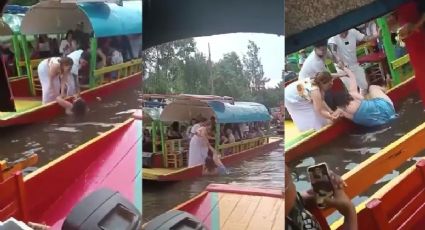 Turista cae a canales de Xochimilco tras perder equilibrio en una trajinera | VIDEO