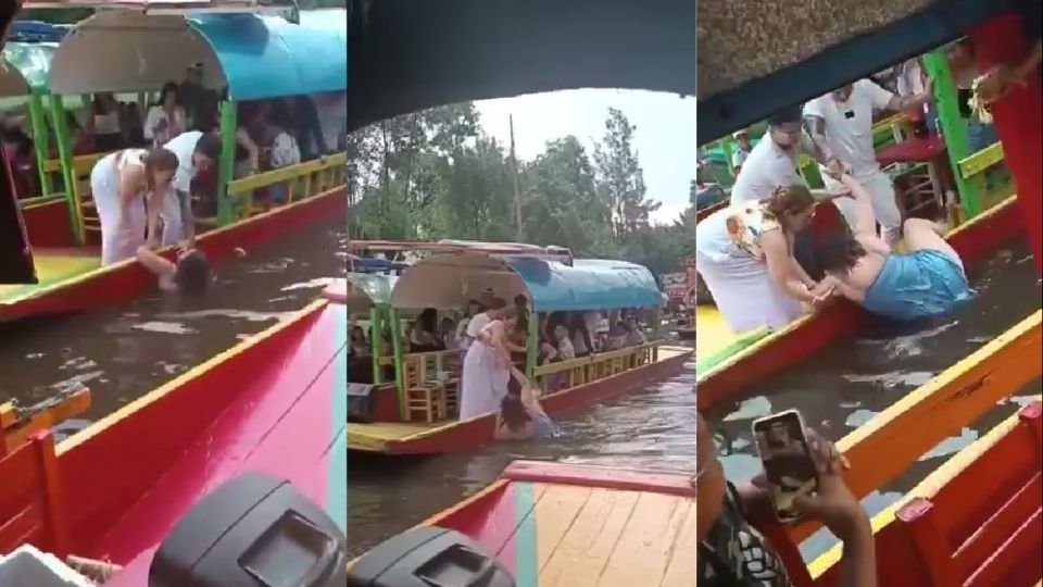 Turista cae a canales de Xochimilco tras perder equilibrio en una trajinera | VIDEO