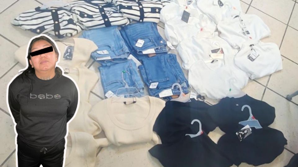 Policías de Monterrey detuvieron a la mujer con 25 prendas presuntamente robadas de una tienda departamental del Centro.