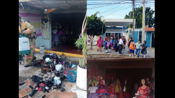 Incendio de local de ropa ocasiona evacuación preventiva en escuela primaria de Mérida