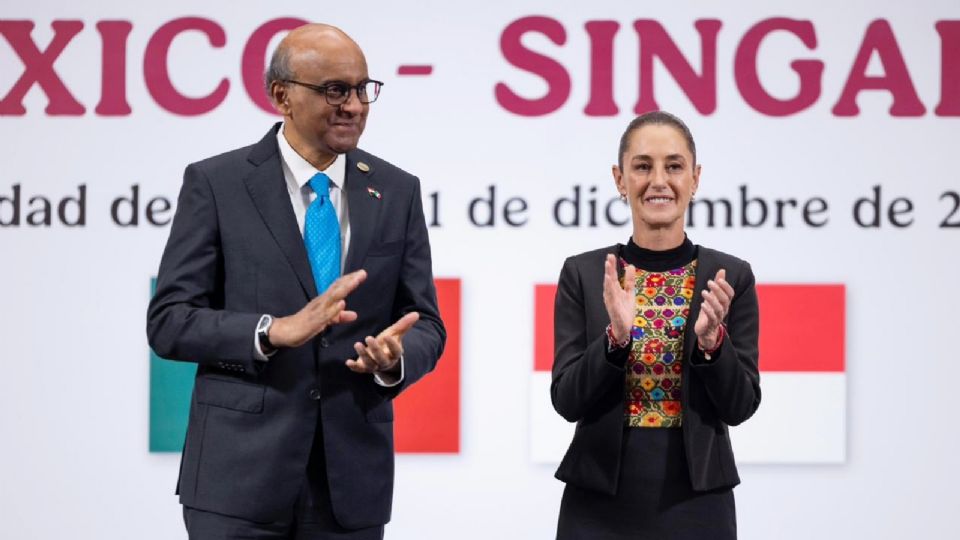 Claudia Sheinbaum y su homólogo de Singapur, Tharman Shanmugaratnam.
