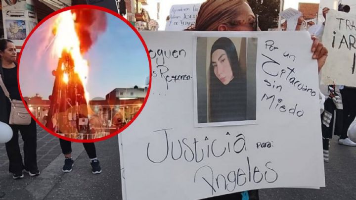 VIDEO | Queman árbol navideño durante marcha por el asesinato de Ángeles Esquivel en Michoacán