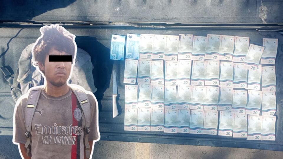 El presunto asaltante fue detenido tras una persecución y puesto a disposición del Ministerio Público junto con el dinero y el arma blanca asegurados.