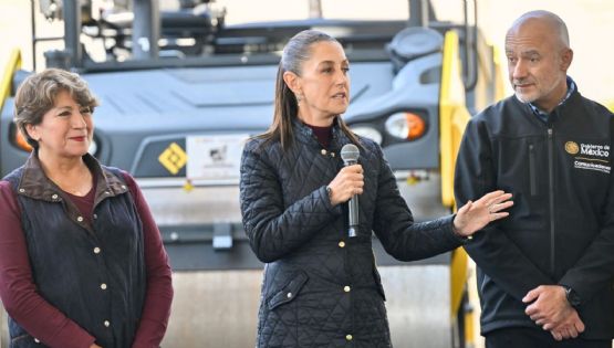 Claudia Sheinbaum y Delfina Gómez entregan Trenes de Pavimentación para renovar vialidades en Edomex