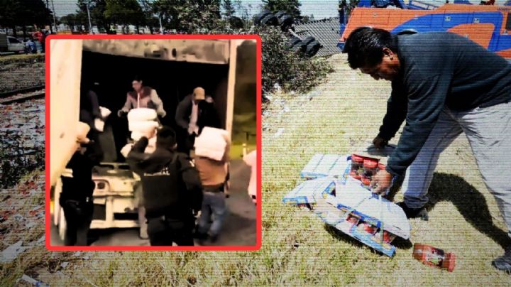 VIDEO | Policías desalojan a personas que saquean un tráiler que usó rampa de emergencia en Veracruz