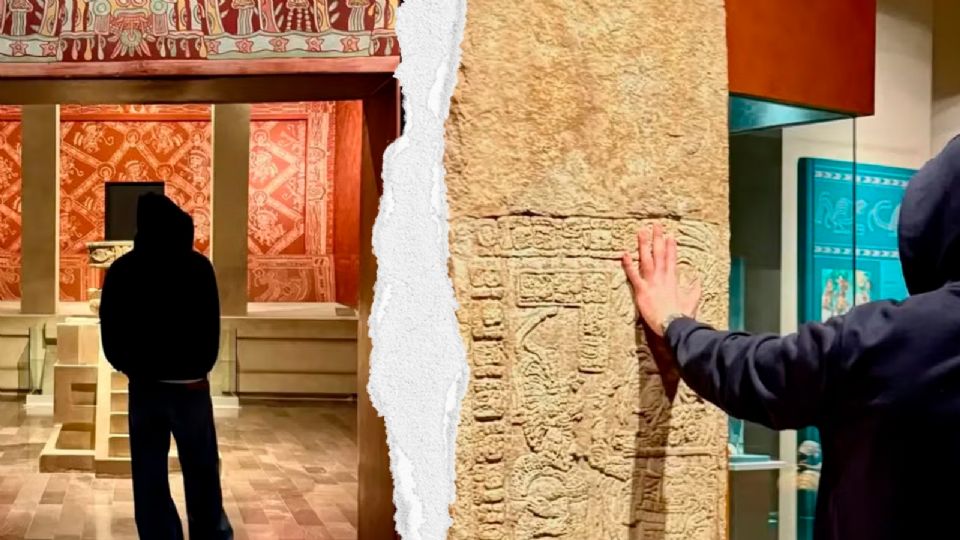 El artista tuvo contacto físico con una estela maya que se encontraba en exhibición sin vitrina.