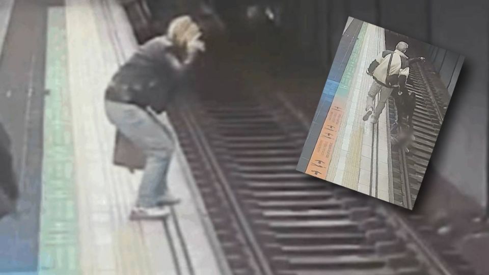 Esta mujer no lo pensó dos veces y se lanzó a las vías para rescatar a este hombre, que deambulaba en mal estado.