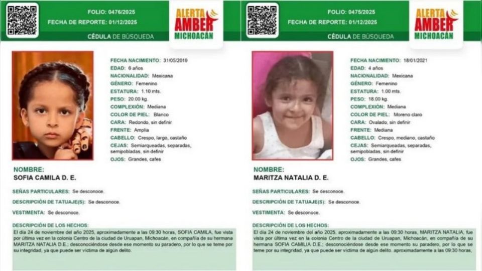 Activan alerta Amber por desaparición de dos niñas en Uruapan