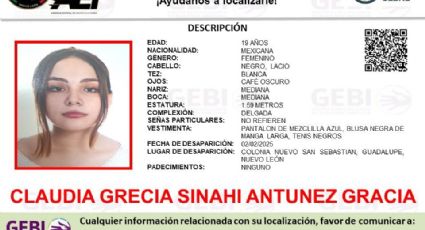 Buscan a Claudia Grecia, joven desaparecida en Guadalupe desde hace más de una semana