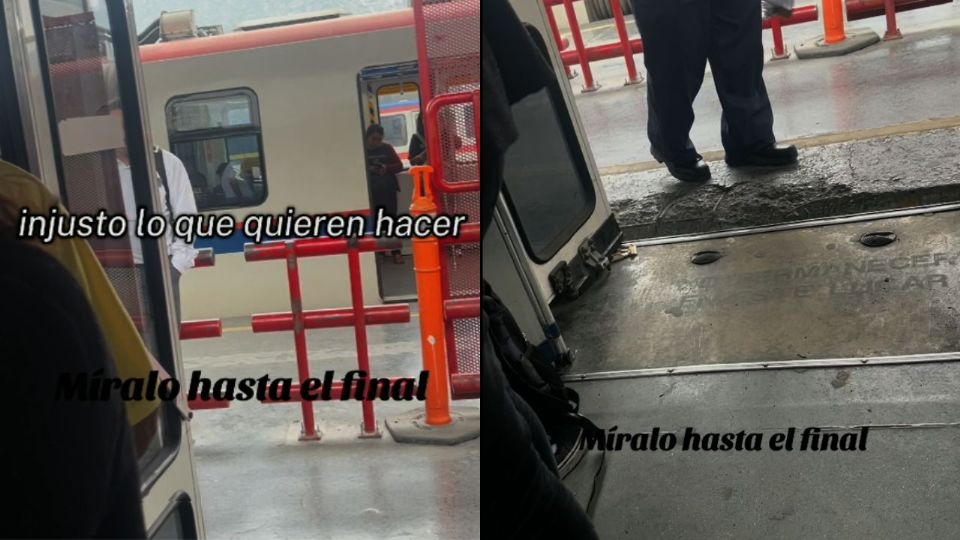 Pasajera del Transmetro en Monterrey enfrenta a guardias de seguridad tras el aumento en las tarifas del transporte público.