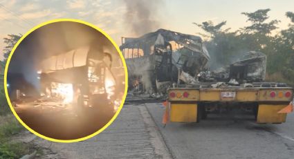 Accidente en Villahermosa: Autobús se incendia tras chocar con un tráiler; reportan varios muertos